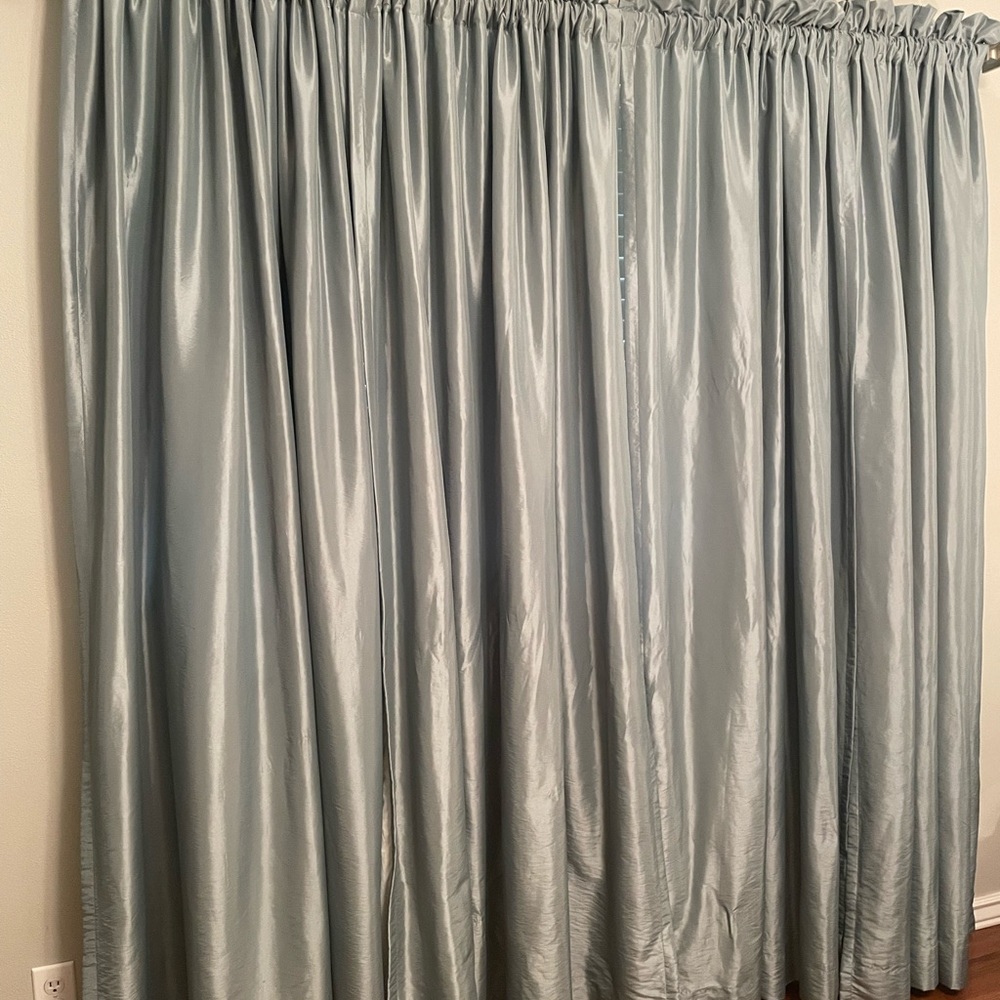 American Living Set of 2 Panels Blue Silky Like Curtain Panels - Picture 8 of 10